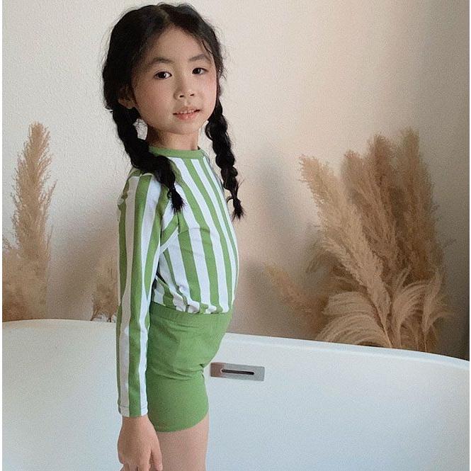 子供水着 90~150cm ストライプ Stripe 長袖  セパレート タンキニ ベビー水着 女児 子ども用 ジュニア ラッシュガード 女の子 ガールズ プリンセス  スクール水｜bongsup｜03