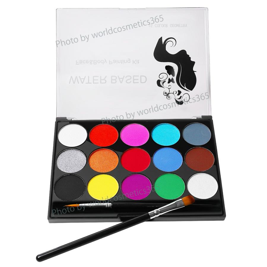 Worldcosmetics365 フェイスペイント 15色 専用筆 6本セット 安全