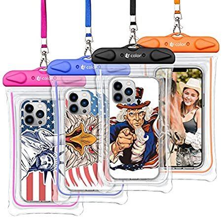 防水ケース 4パック Fカラー フローティングクリア防水電話ポーチ ホームボタン Tpuドライケース