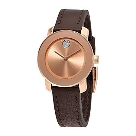 正式的 Brown 30mm Bold Women's Movado Leather W Chronograph Quartz Swiss Case Band 腕時計