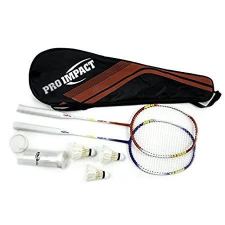 【即日発送】 Pro ImpactバドミントンセットIncludes 2 Badminton Rackets、3 Feather Shuttlecocksとカバー 硬式