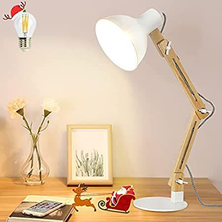 【返品?交換対象商品】 DLLT Swing Arm LED Desk Lamp, Craft Wood Lamp Classic Adjustable Reading Li テーブルライト