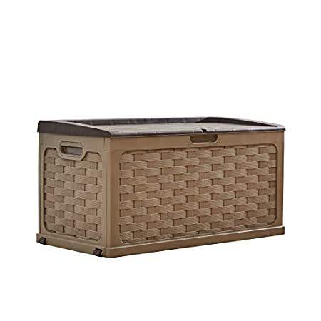 【激安セール】 Deck Basketweave 88-Gallon BrylaneHome Storage Brown Tan Bench, ツールボックス