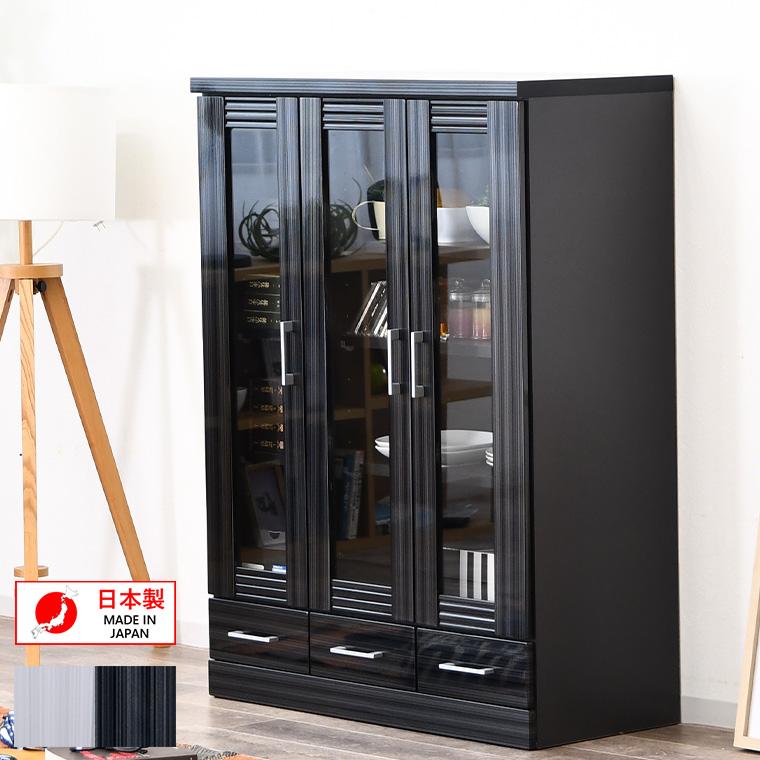 kuma ガラス扉が特徴のおしゃれな食器棚 ガラス扉がおしゃれな食器棚・レンジ台 木製（オーク）収納