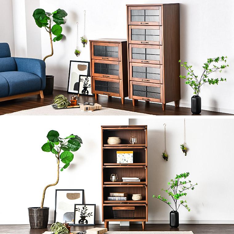 キャビネット サイドボード ラック 5段 1列 フラップ クロスガラス