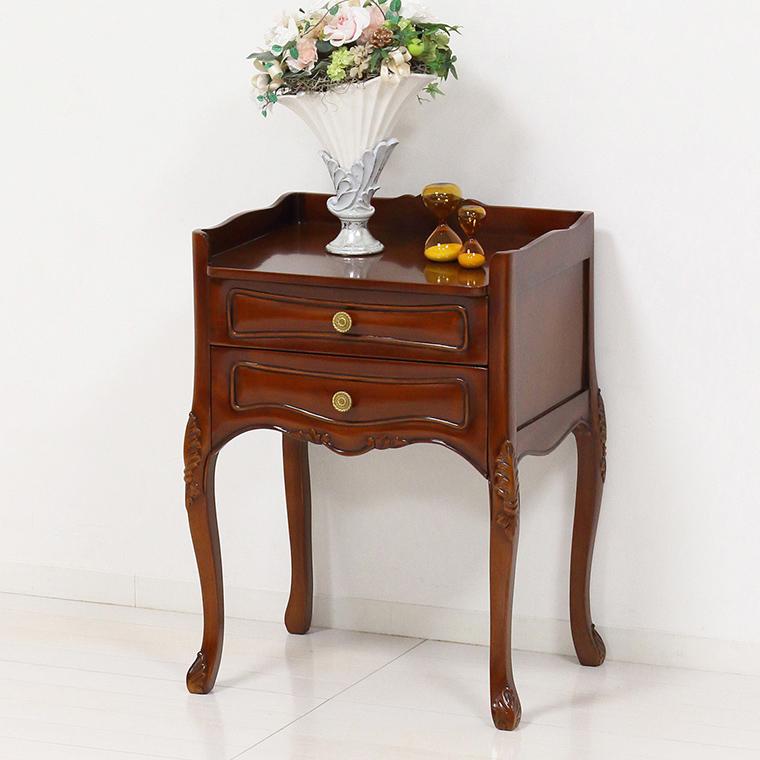 チェスト 2段 引出し 脚付き ブラウン ディスプレイ 木製チェスト