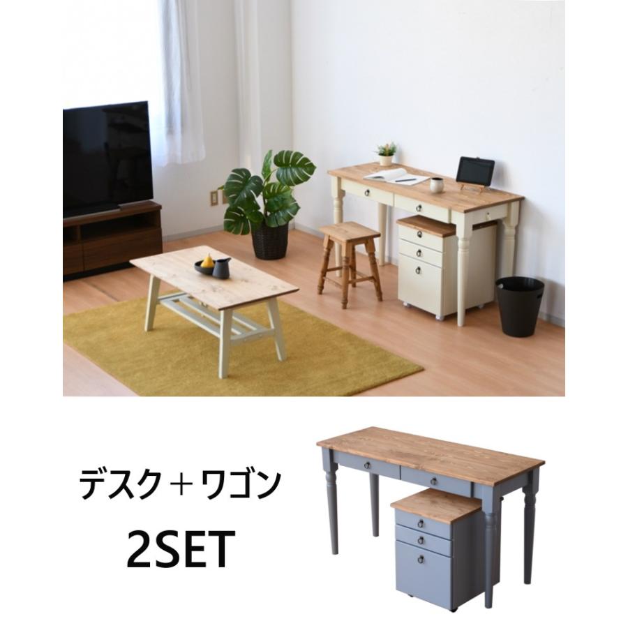 カントリーデスク(1) 3点セットで購入をお願いします 北欧風デスク 2点セット 白いフレンチカントリー勉強机+学童チェア85