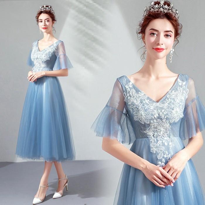 ウェディングドレス ミモレ丈ドレス 花嫁 お花の刺繍レース 編み上げタイプ ブライダルドレス ブルードレス 撮影 結婚式 二次会 謝恩会 披露宴 Hsclf010 ボンジーア 通販 Yahoo ショッピング