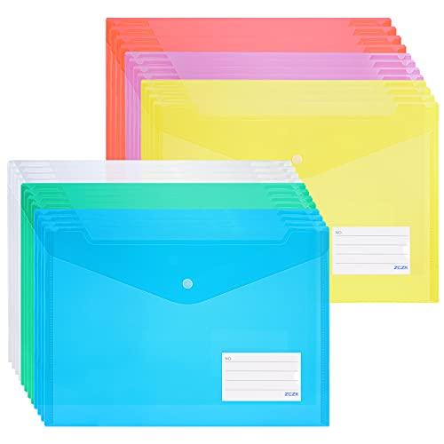 ZCZN ファイルケース ボタン式 クリアファイルバッグ A4 封筒型ファイル a4 透明カラー 6色 24枚セット 横 の商品画像