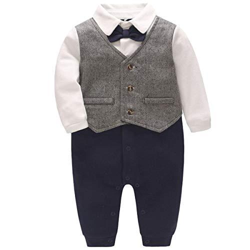 Kanodan ベビー服 ロンパース フォーマル ネクタイ付き かっこいい カバーオール 男の子 長袖 59 60 73 80 90cm セレモ
