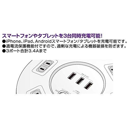 エルパ (ELPA) 耐雷丸形USBタップ 電源タップ 延長コード 100V 2m 6個口 USBポート3個口 WLS-｜bonnenuit｜03