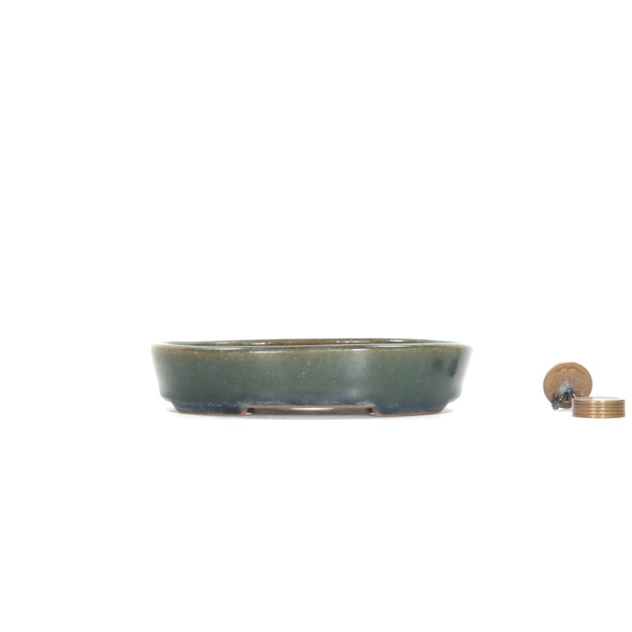 黎鳳 緑釉切立切足楕円  横幅15.6cmの画像