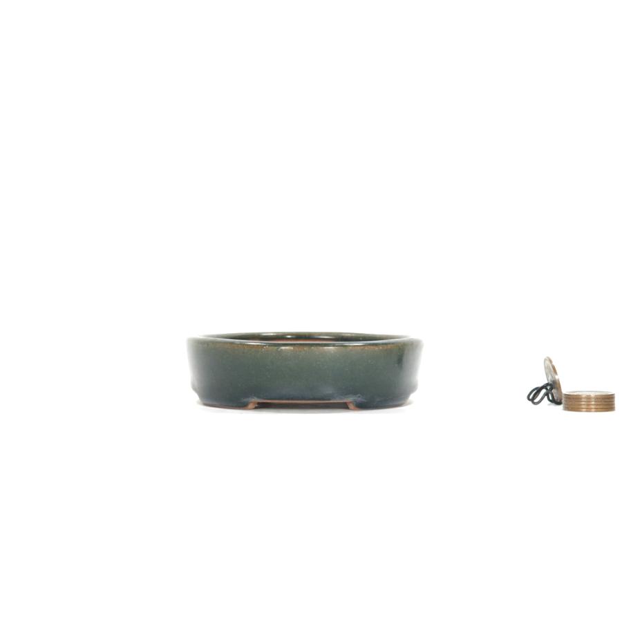 黎鳳 緑釉切立切足楕円  横幅15.6cmの画像
