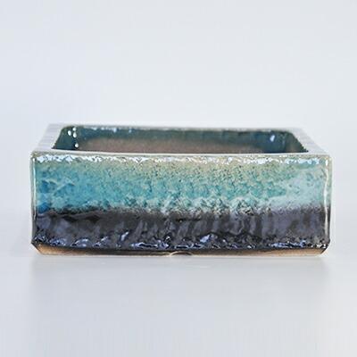 盆栽鉢 山野草鉢 5号 ブルーガラス 正方形 幅15cm×奥行15cm×高さ5.5cm