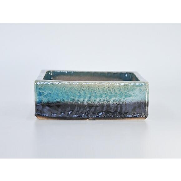 盆栽鉢 山野草鉢 5号 ブルーガラス 正方形 幅15cm×奥行15cm×高さ5.5cm
