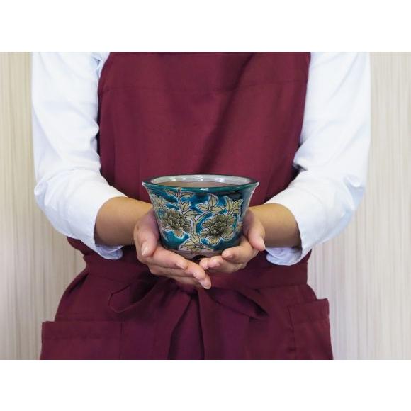 盆栽鉢 九谷焼 唐草 4号 幅12.5cm×高さ7.8cm 陶器鉢 陶器 ミニ盆栽