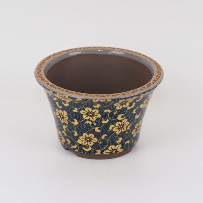 盆栽鉢 九谷焼 青粒鉄仙 4号 幅12.5cm×高さ7.8cm 陶器鉢 陶器