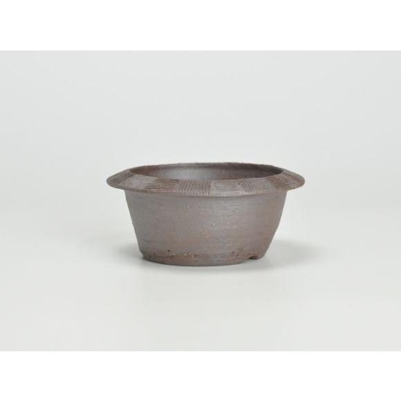 盆栽鉢 作家鉢　3.5号　フチ櫛目中深鉢　伊藤光伸作　　幅12cm×高さ5cm　 陶器_1