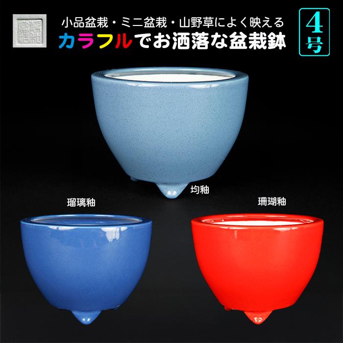 盆栽鉢 静和富造4号椀型深丸鉢 色鉢 磁器 11cm 小品盆栽 ミニ盆栽 山