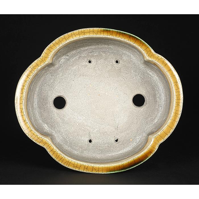 盆栽鉢 真山黄瀬戸釉木瓜式鉢 植木鉢 寺畑陶園 寺畑真山 まざん 瀬戸