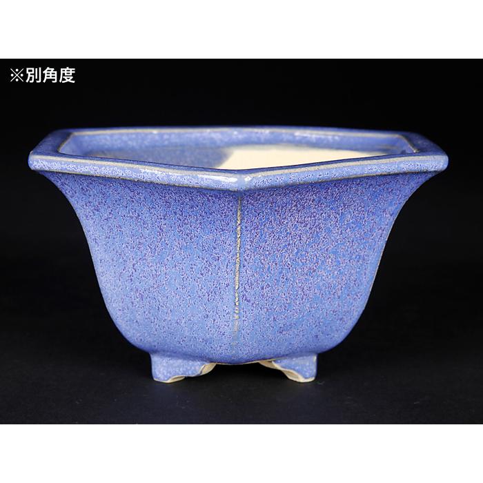 瑠璃色祝峰６角鉢 燿山窯英明瑠璃結晶釉六角鉢 盆栽鉢 植木鉢 盆器 pot bonsaipot eimei