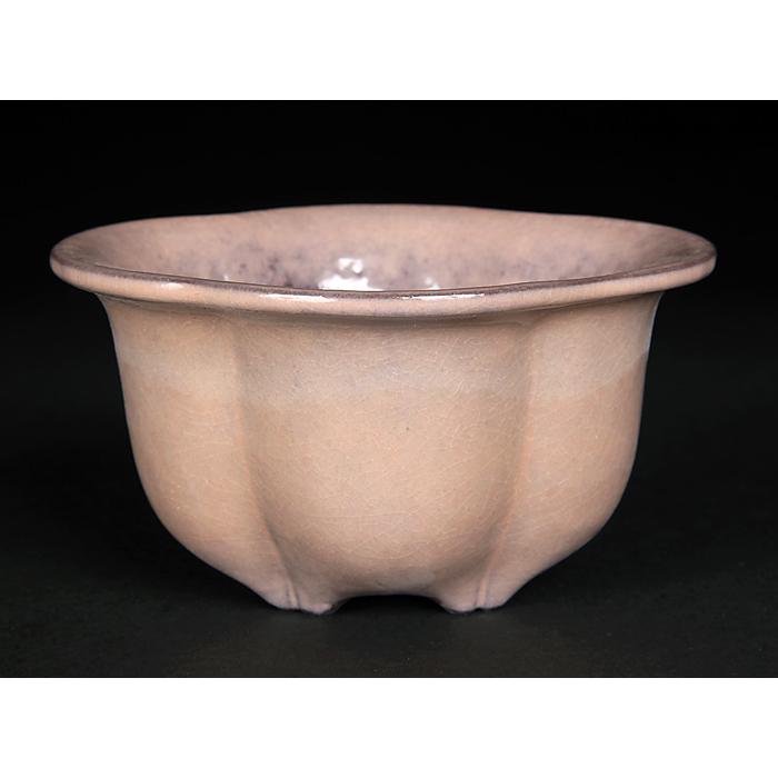 盆栽鉢 色鉢 桃花釉外縁木瓜式鉢 陶器 4号 11cm ピンク 小品盆栽 ミニ