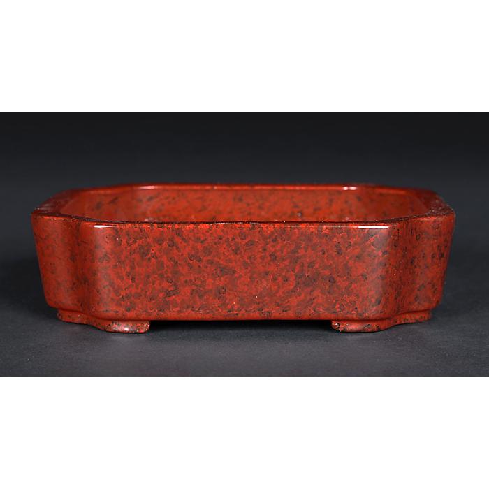 盆栽鉢 色鉢 金簾釉隅入長方鉢 陶器 4号 12cm 赤 ワインレッド 小品