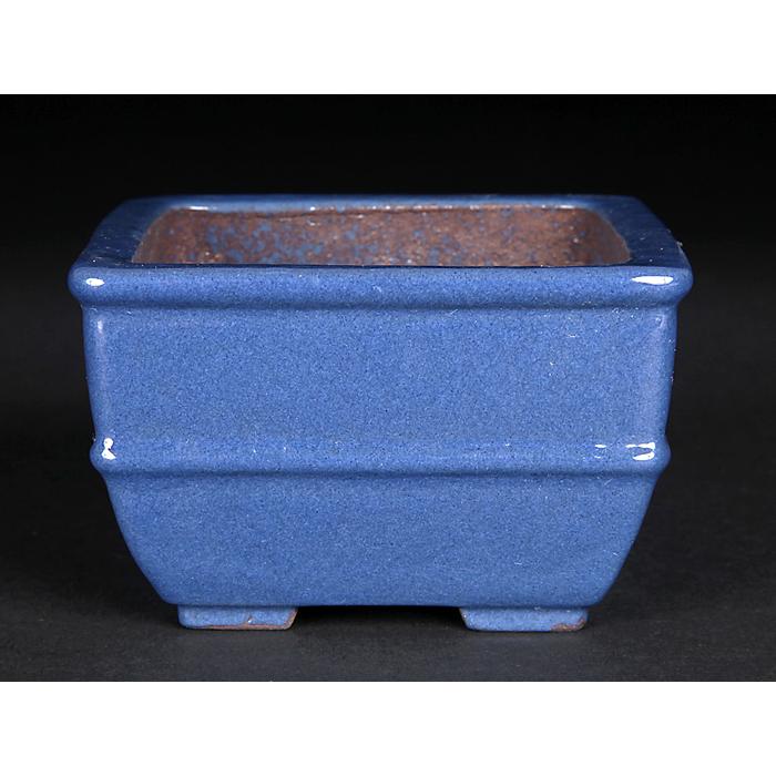 盆栽鉢 色鉢 瑠璃釉胴紐正方鉢 陶器 3号 9cm 青 紺 ブルー ネイビー