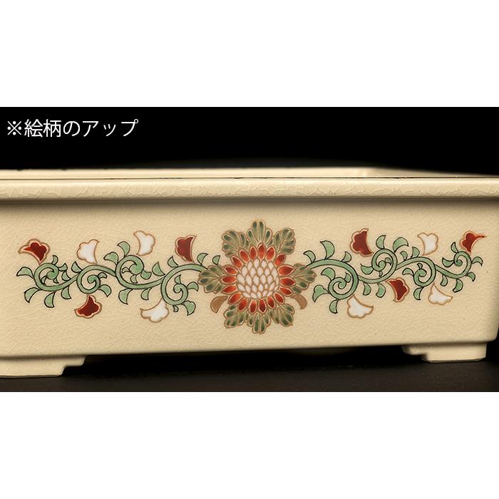 沈壽官窯色絵草花長方鉢 盆栽鉢 鉢 植木鉢 盆器 絵付鉢 薩摩 さつま