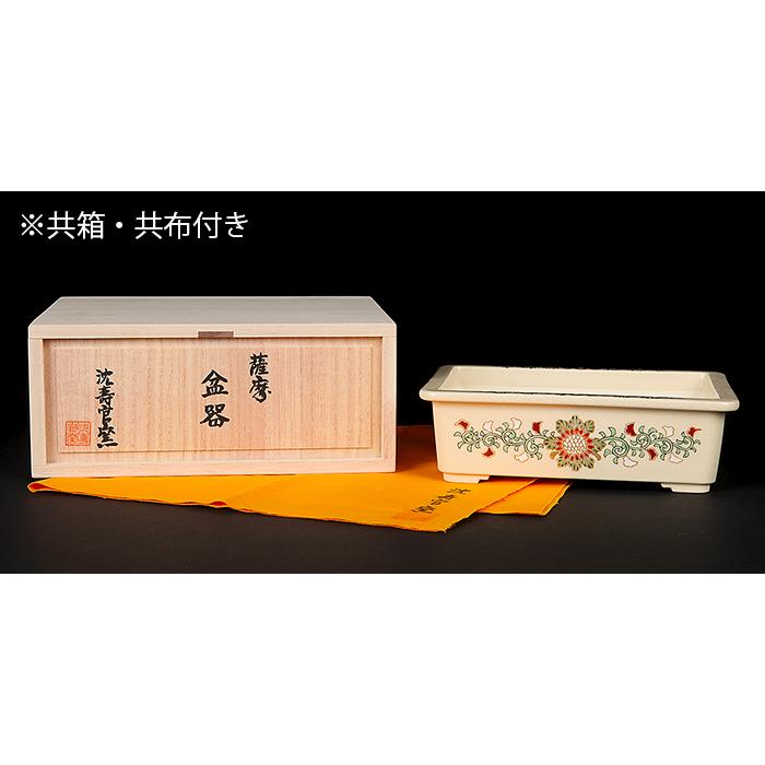 沈壽官窯色絵草花長方鉢 盆栽鉢 鉢 植木鉢 盆器 絵付鉢 薩摩 さつま