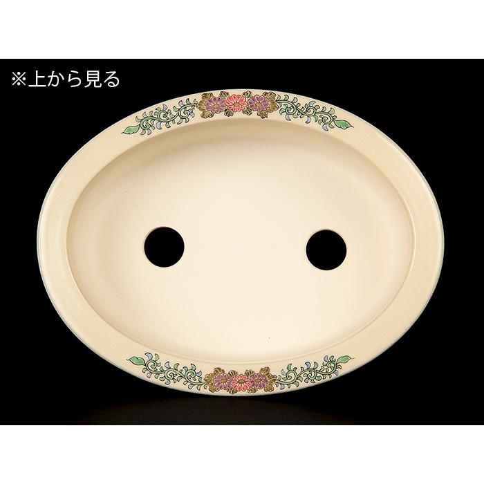 【日本未発売】 沈壽官窯色絵草花文楕円鉢　盆栽鉢 鉢 植木鉢 盆器 絵付鉢 薩摩 さつま サツマ satsuma 白薩摩 ちんじゅかん 小品盆栽 ミニ盆栽 雑木盆栽に最適 【EI1185165320】(41500円)