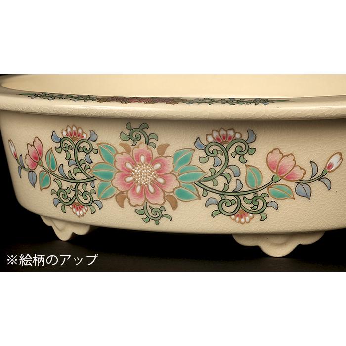 【日本未発売】 沈壽官窯色絵草花文楕円鉢　盆栽鉢 鉢 植木鉢 盆器 絵付鉢 薩摩 さつま サツマ satsuma 白薩摩 ちんじゅかん 小品盆栽 ミニ盆栽 雑木盆栽に最適 【EI1185165320】(41500円)