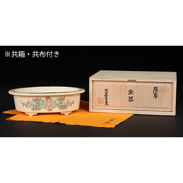 【日本未発売】 沈壽官窯色絵草花文楕円鉢　盆栽鉢 鉢 植木鉢 盆器 絵付鉢 薩摩 さつま サツマ satsuma 白薩摩 ちんじゅかん 小品盆栽 ミニ盆栽 雑木盆栽に最適 【EI1185165320】(41500円)
