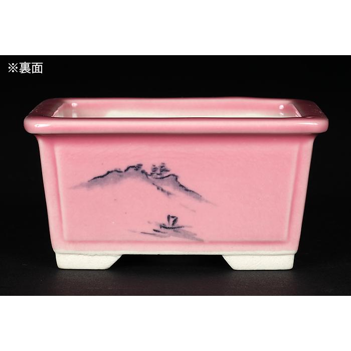 盆栽鉢 植木鉢 瀬戸焼文山窯色絵鉢4点セット・桃 色鉢 絵付鉢 絵鉢