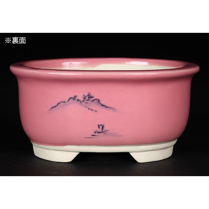 盆栽鉢 植木鉢 瀬戸焼文山窯色絵鉢4点セット・桃 色鉢 絵付鉢 絵鉢