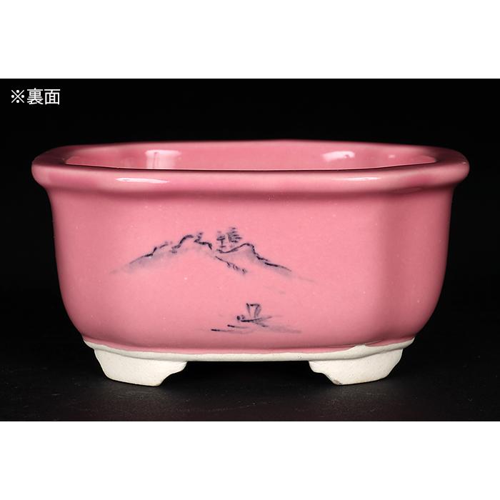 盆栽鉢 植木鉢 瀬戸焼文山窯色絵鉢4点セット・桃 色鉢 絵付鉢 絵鉢