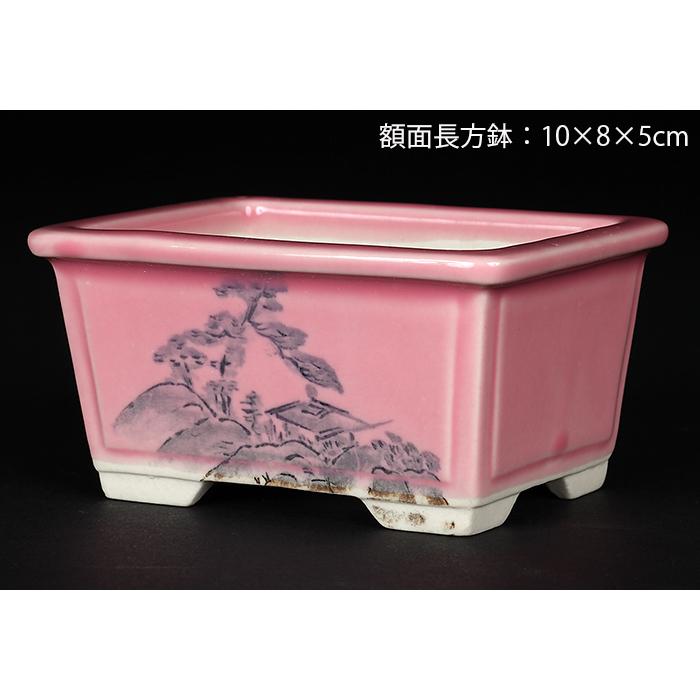 盆栽鉢 植木鉢 瀬戸焼文山窯色絵鉢4点セット・桃 色鉢 絵付鉢 絵鉢