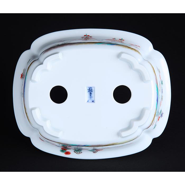 十五代柿右衛門色絵松竹梅外縁木瓜式鉢 盆栽鉢 鉢 植木鉢 盆器