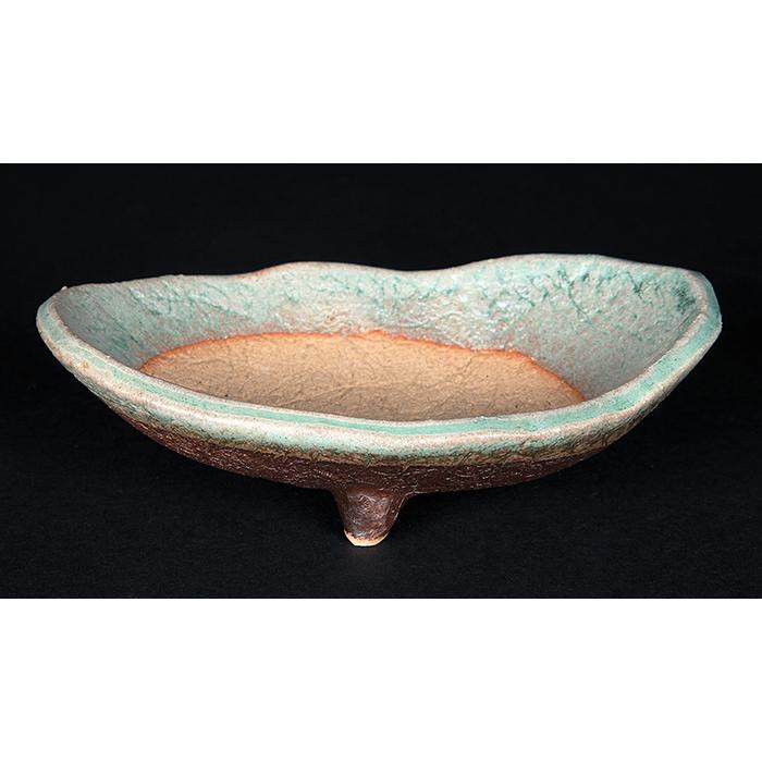 盆栽鉢 山野草鉢「信楽焼青銅釉楕円鉢」植木鉢 色鉢 皿型 5号 15cm 青