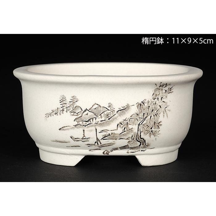 盆栽鉢 植木鉢 「瀬戸焼文山窯絵付鉢4点セット」 絵鉢 絵付鉢 白