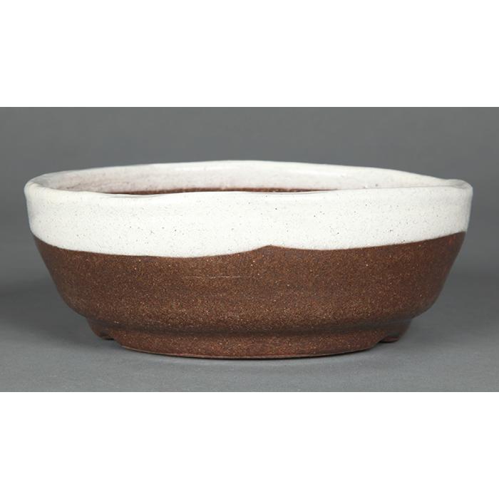盆栽鉢 山野草鉢 信楽焼ひねり浅白釉丸鉢 6号 18cm 小品盆栽 ミニ盆栽
