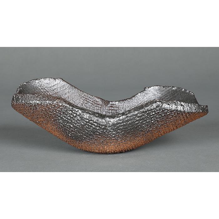 盆栽鉢 山野草鉢 「信楽焼平造黒釉変わり鉢」 陶器 6号 19cm 茶色 