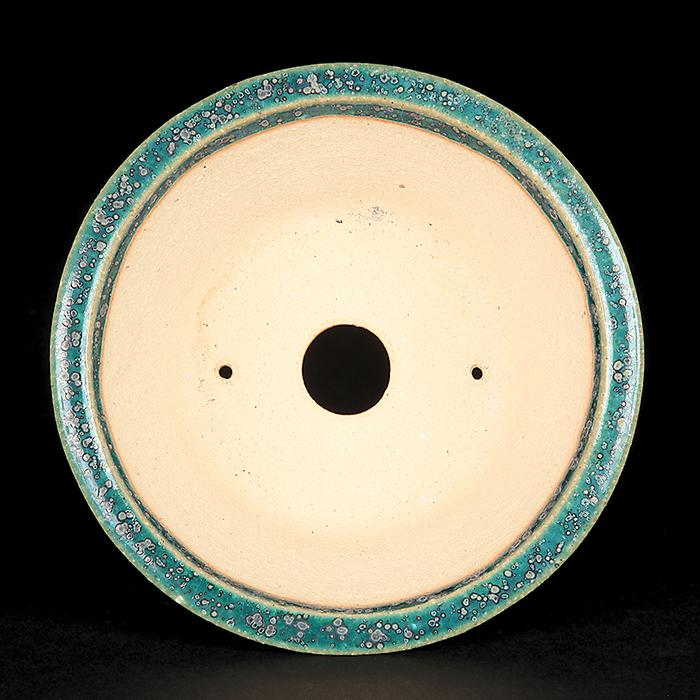 盆栽鉢 鴻陽織部釉丸鉢 植木鉢 色鉢 相羽鴻陽 常滑 落款あり オリベ 緑