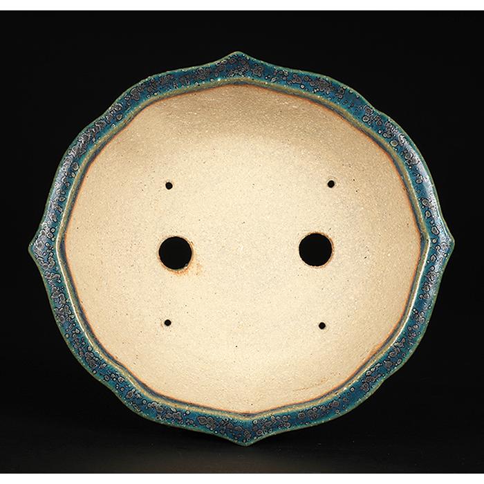 盆栽鉢 鴻陽織部釉剣木瓜式鉢 色鉢 常滑 緑釉 グリーン 6号 19cm 小品盆栽 雑木盆栽に最適の画像