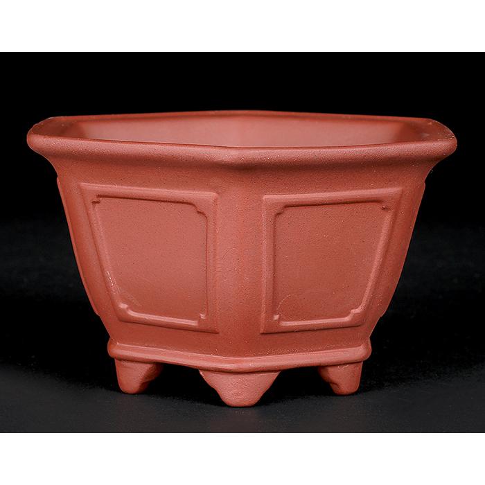 盆栽鉢 紫泥外縁額面六角鉢 朱泥 植木鉢 中国鉢 泥鉢 懸崖鉢 陶器 6号