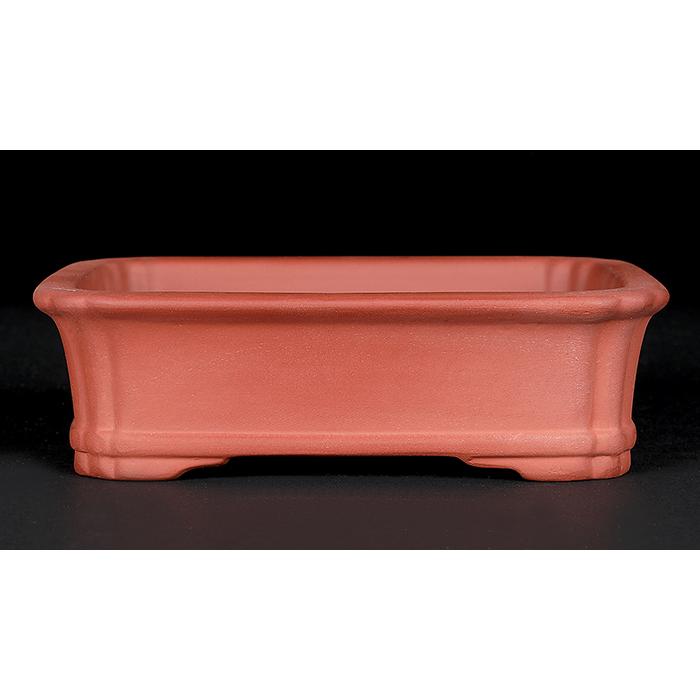 盆栽鉢 紫泥外縁隅入下紐長方鉢 朱泥 植木鉢 中国鉢 泥鉢 陶器 6号