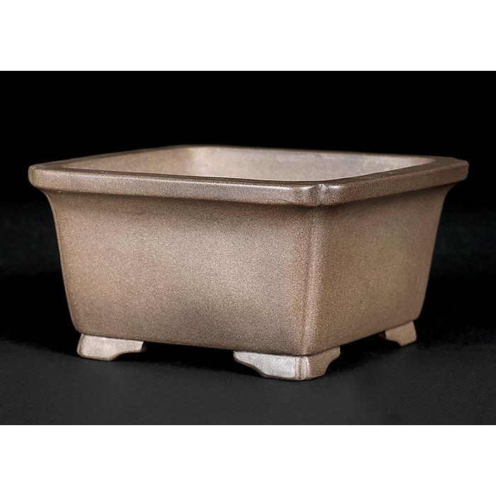 盆栽鉢 烏泥外縁隅入正方鉢 植木鉢 懸崖鉢 陶器 4号 11cm 小品盆栽