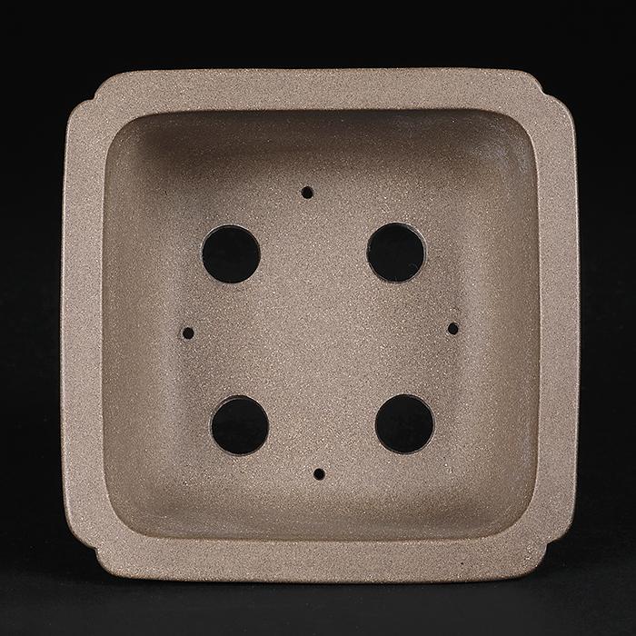 盆栽鉢 烏泥外縁隅入正方鉢 植木鉢 懸崖鉢 陶器 4号 11cm 小品盆栽