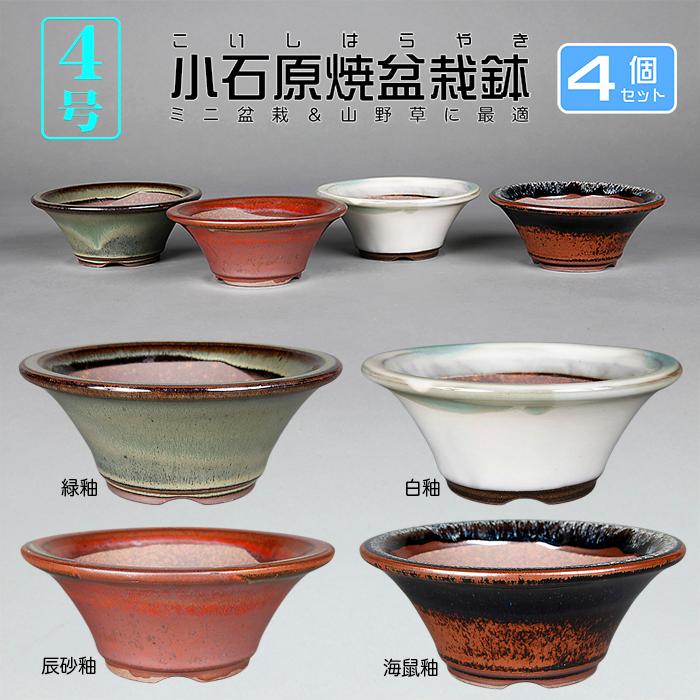 盆栽鉢 小石原焼4号陣笠型丸鉢4点セット 山草鉢 植木鉢 口径12cm 小品