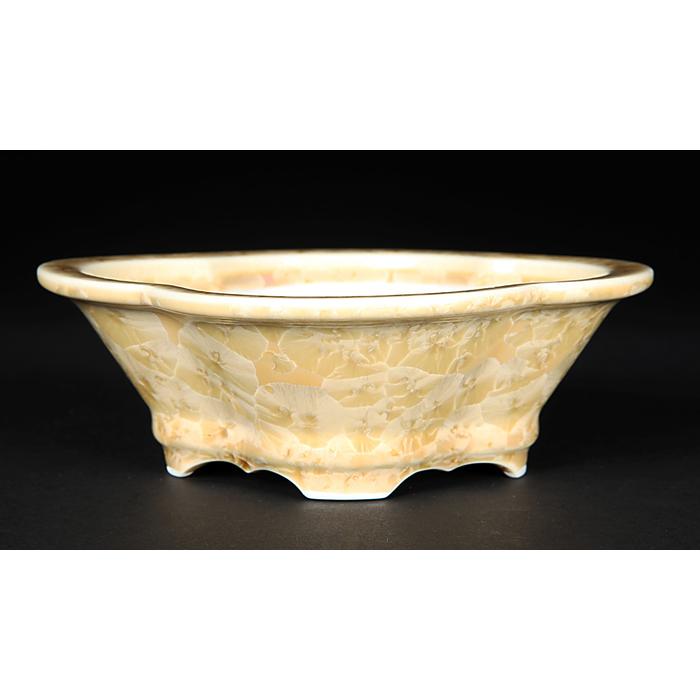 盆栽鉢 植木鉢 「平安泉山黄花結晶木瓜式鉢 大」 山草鉢 清水焼 京焼